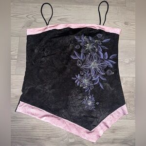 Vintage Y2K Body Central Black and Pink Floral Sequin Strappy Top, Size L